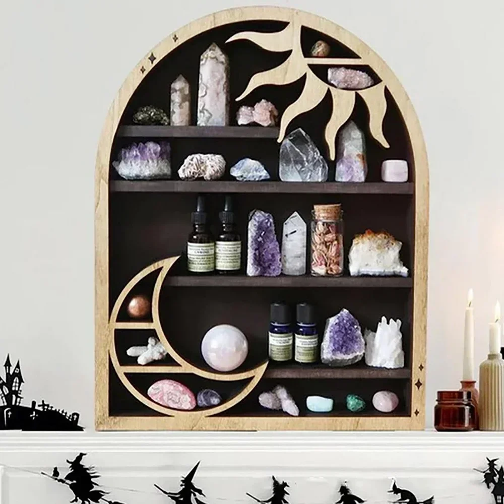 Vintage Crystal Wall Shelf Wall Mounted Display Rack Pagan Crystal Holder Shelf Essential Oil Display Hand Butterfly Rack Decor