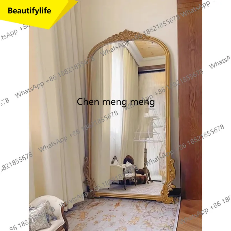 

M07 French retro full-body mirror European solid wood fitting mirror golden light luxury large floor mirror