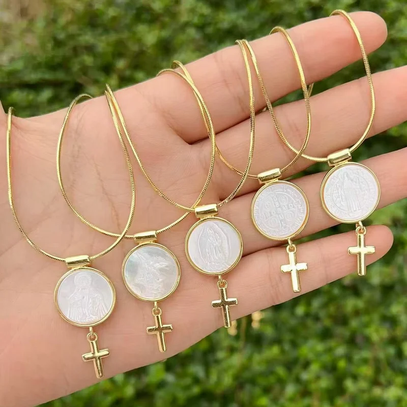 5 قطع العصرية مطلية بالذهب شل قلادة، سان بينيتو مريم العذراء القلب الدين الزركون سحر، الدين سحر قلادة القلائد #2