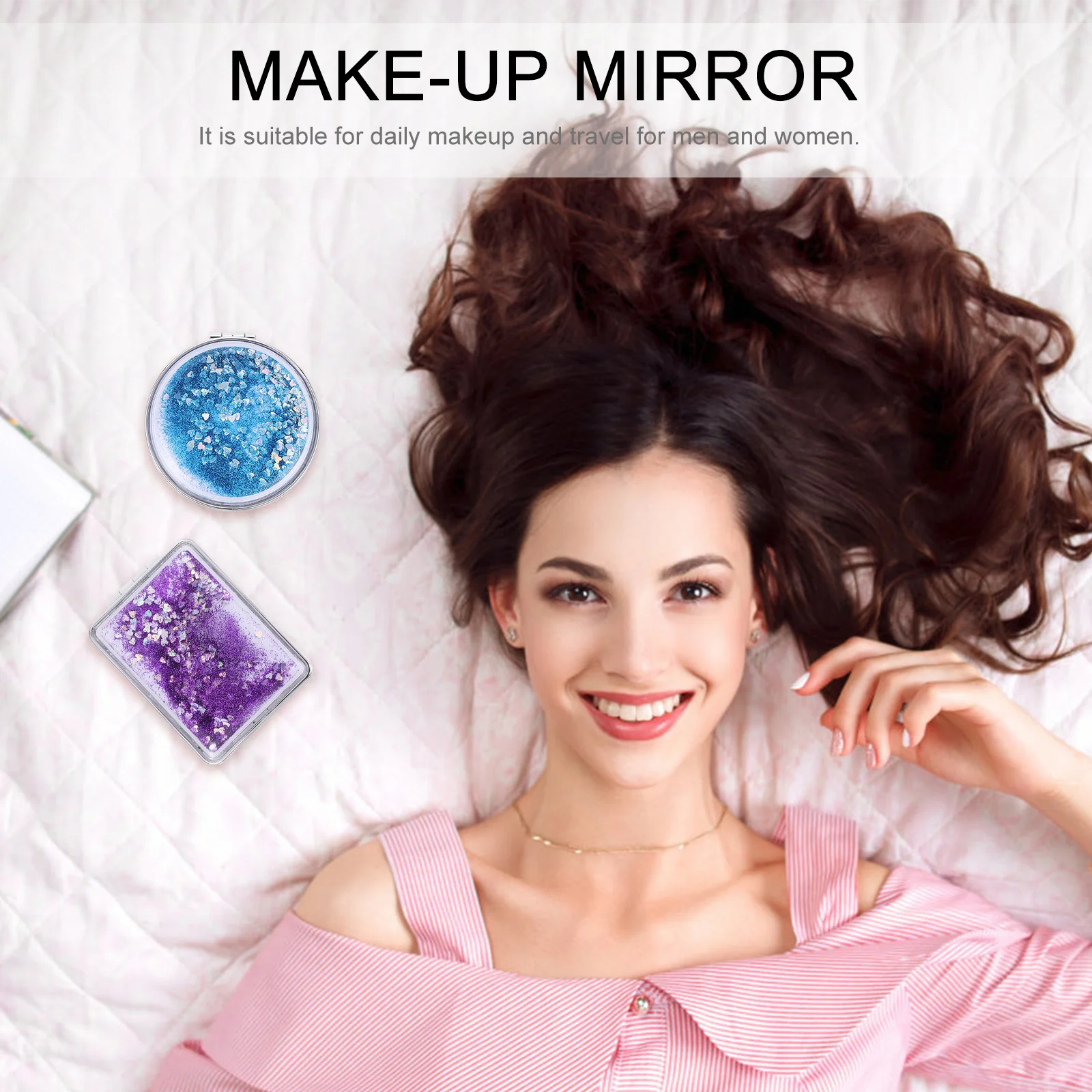 2 stuks opvouwbare glitter make-up mini dubbelzijdige draagbare spiegel voor reizen relatiegeschenk compacte ijdelheid dameszak
