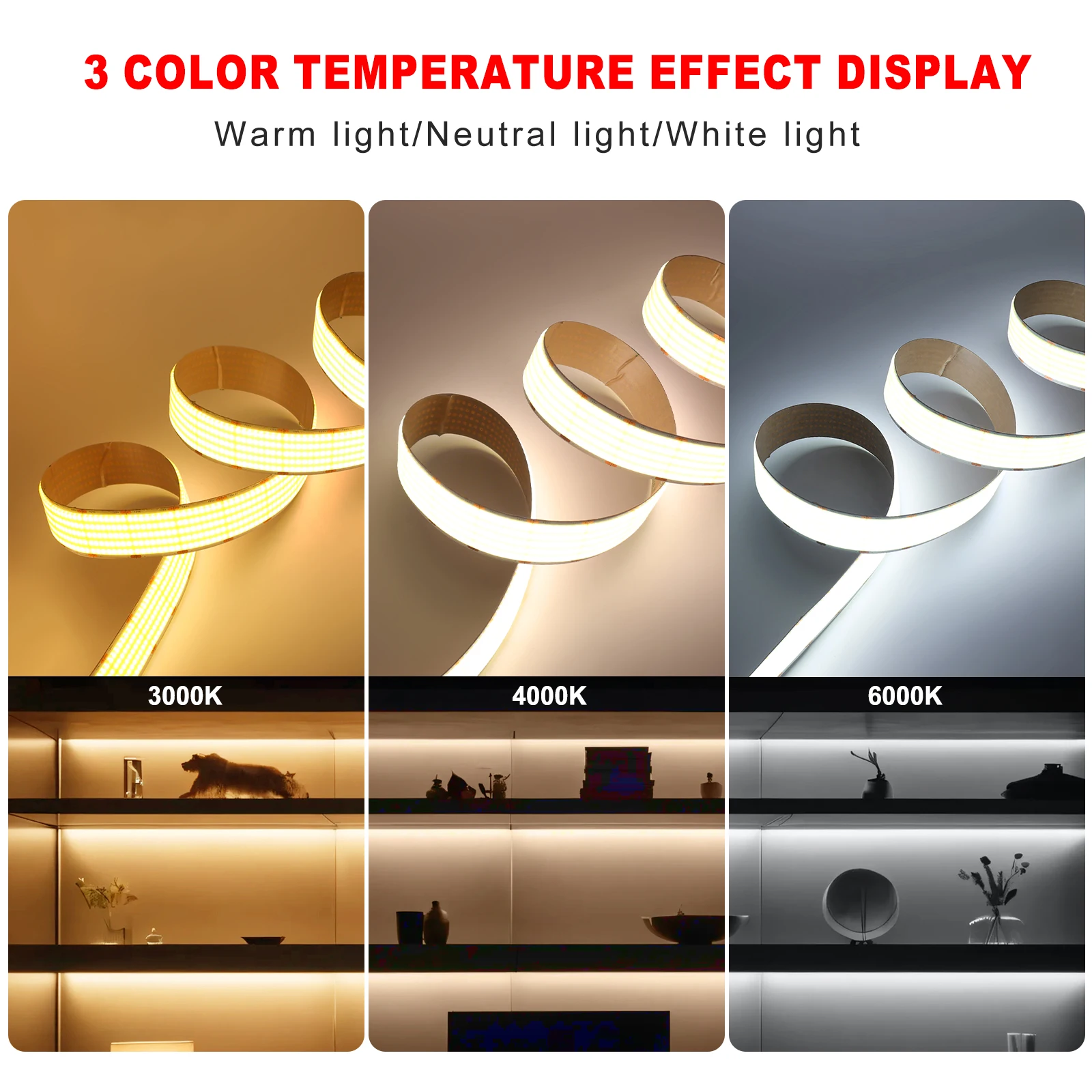 超高輝度COB LEDストリップライト 12V 24V 1600LEDs/M フレキシブルテープリボン 幅30mm ホームランプストリップ 室内/寝室/キッチン用