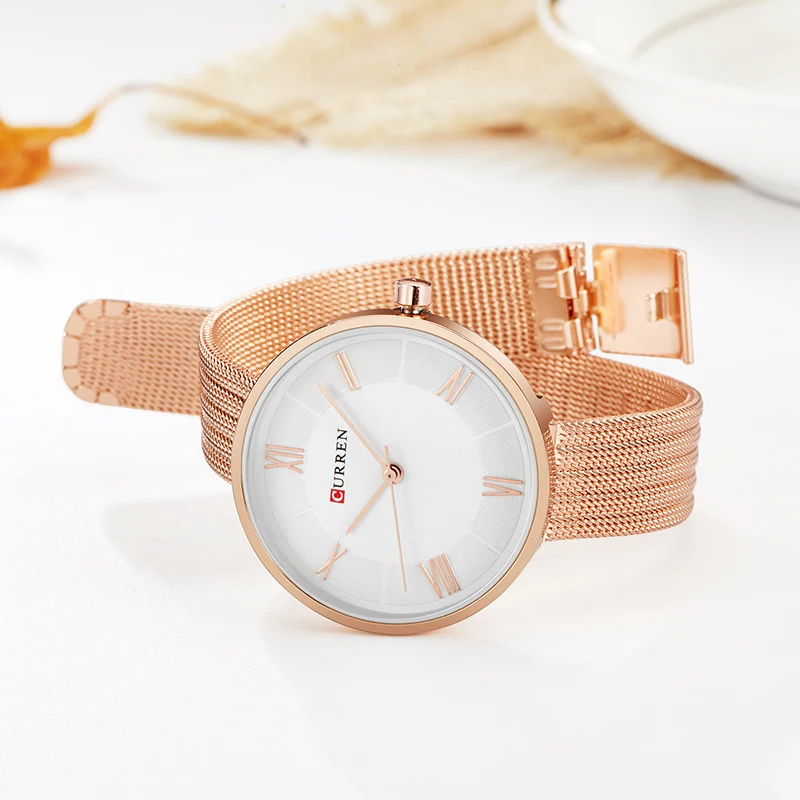 CURREN 9020 Small Dial Quartz Watch for Ladies, Waterproof Elegant Mesh Strap Fashion Wristwatch view 4
