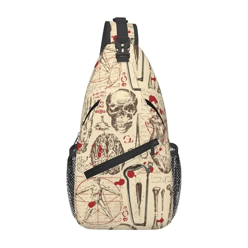 Custom Medical Anatomy Pattern Crossbody Sling Backpack Men Skulls Shoulder Chest Bags for Travel Cycling