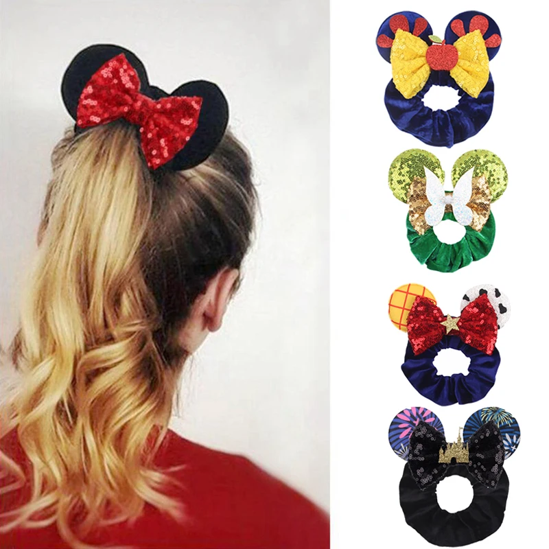 Diademas de terciopelo con lentejuelas y lazos para mujer, accesorios DIY para el cabello, decoración para fiestas temáticas de ratones