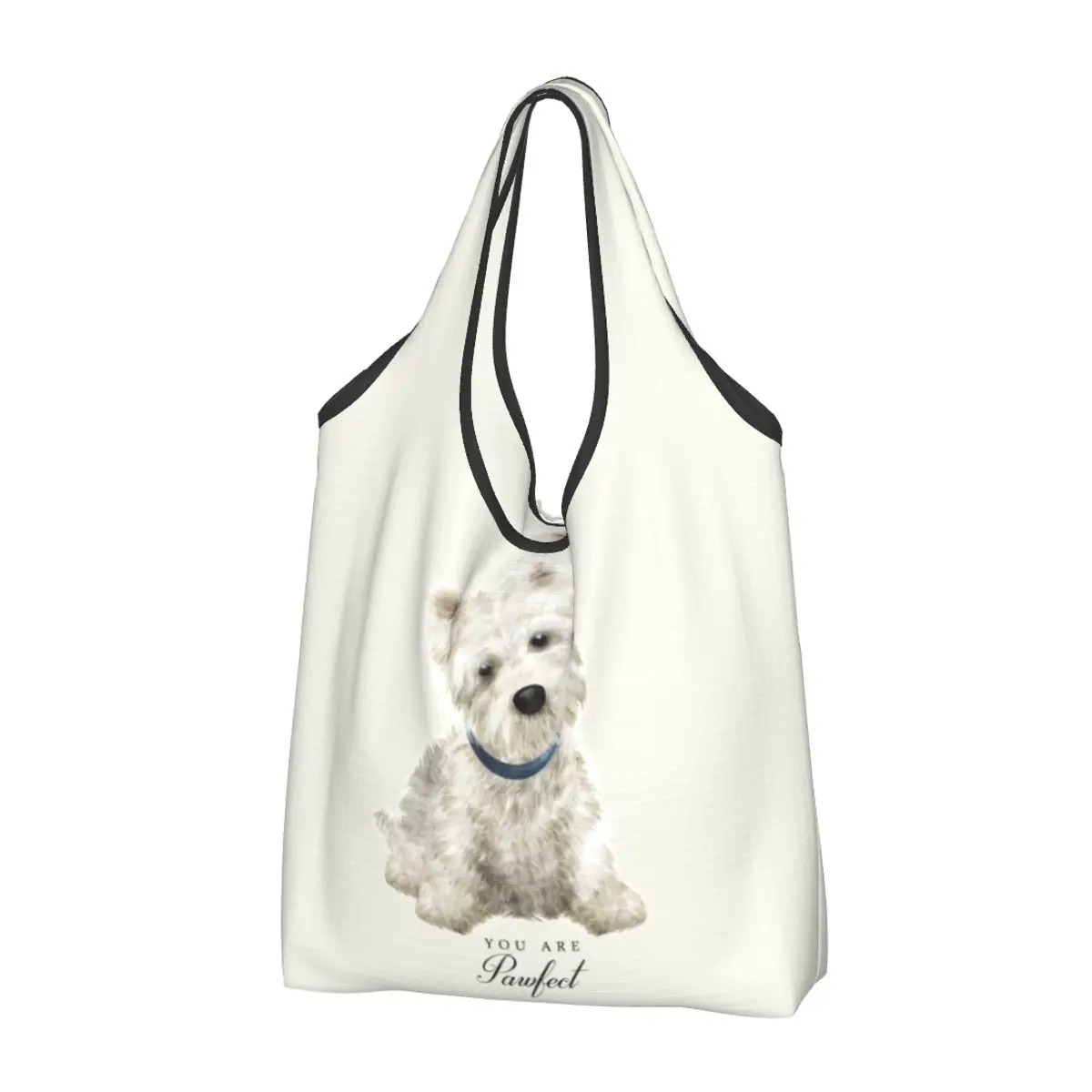 West Highland White Terrier Dog Groceries Shopping Bags Kawaii Shopper Shoulder Tote Bags Big Capacity Portable Westie Handbag