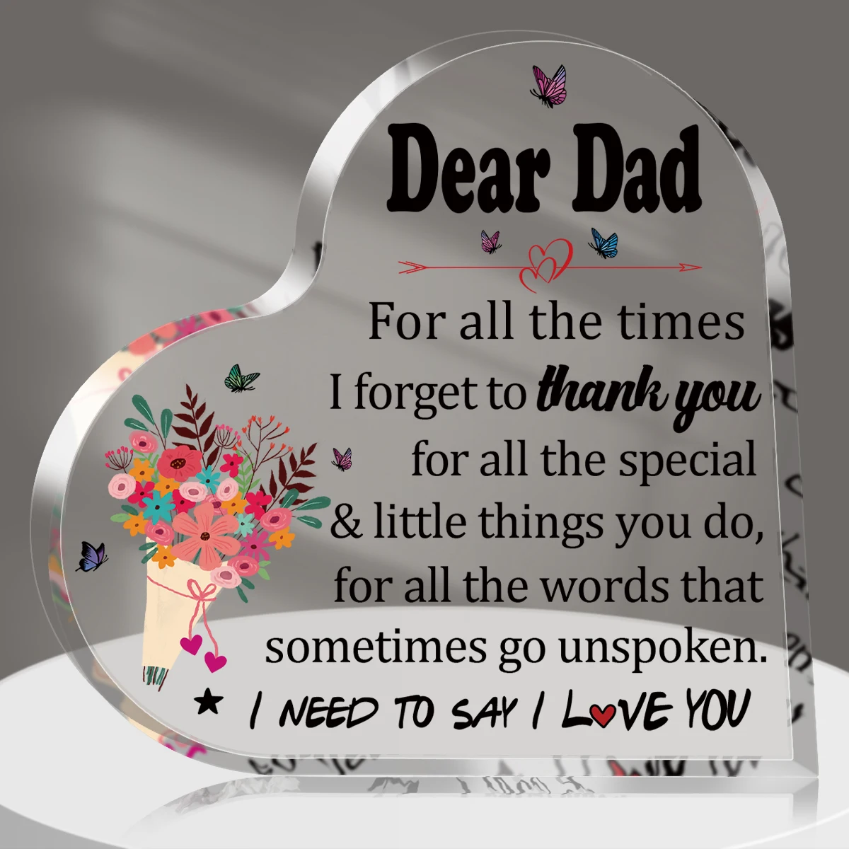 1PC Heart-shaped Plaque Birthday Gifts for Dad, Acrylic Keepsake Paperweight for Father's Day Thank You Dad Gifts Table Decor