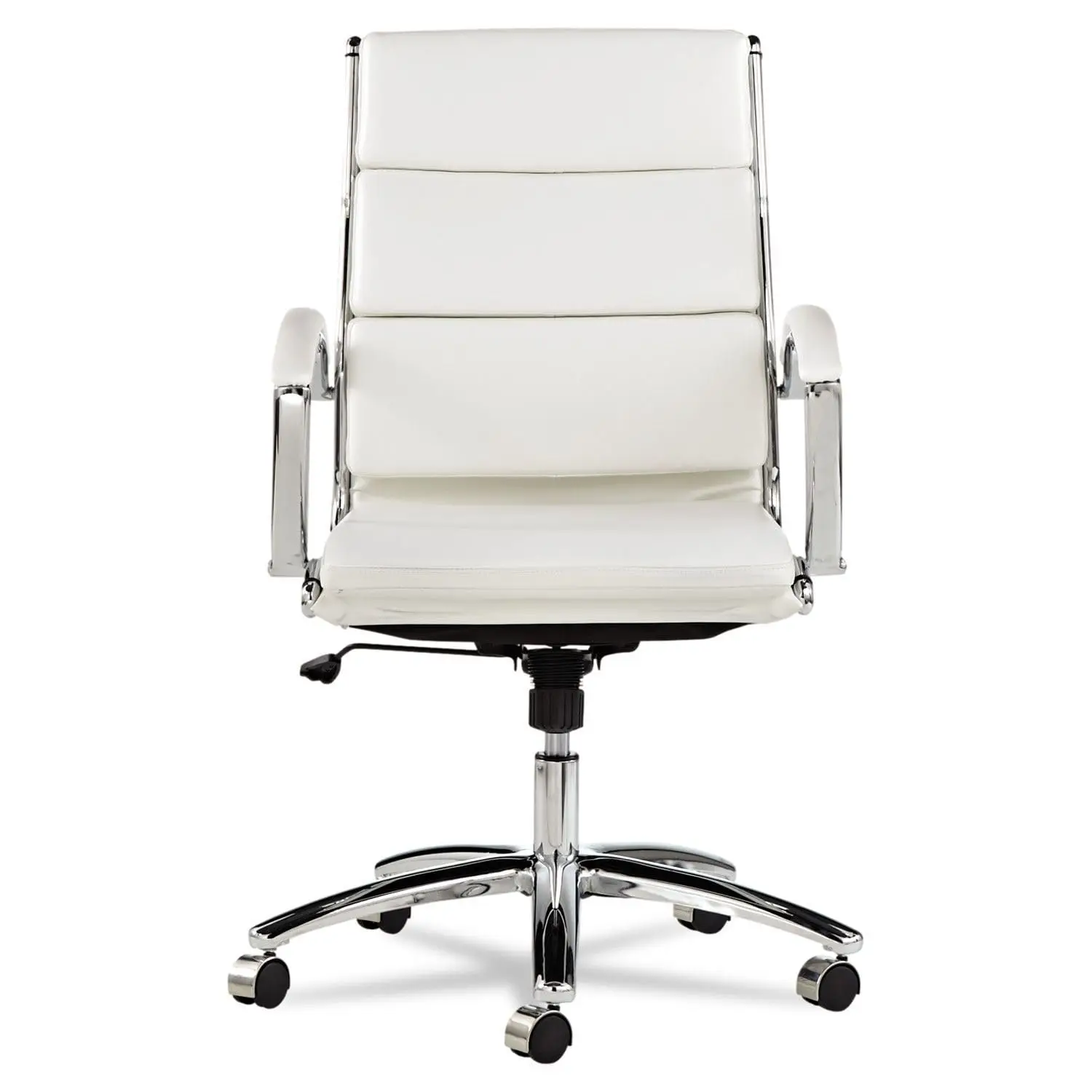 Mid-Back Swivel Office Chair, White Faux Leather, Chrome Frame, Customized