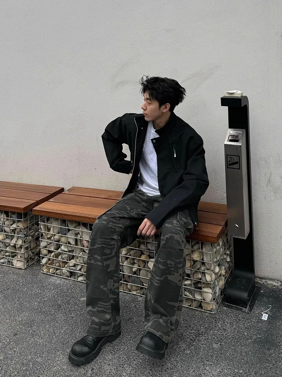 

Retro Sle Men's Pilot Jaet ort Loose Workwear Outerwear Bomber Jaet Breathable Polyester Fiber Zipper Closure No Hat