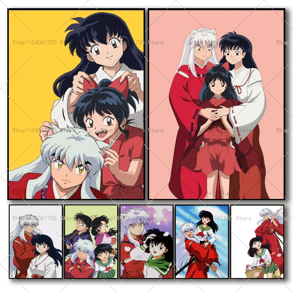 1PC Classic Anime Inuyasha Poster Self-adhesive Art Waterproof Paper Sticker Coffee House Bar Room Wall Decor