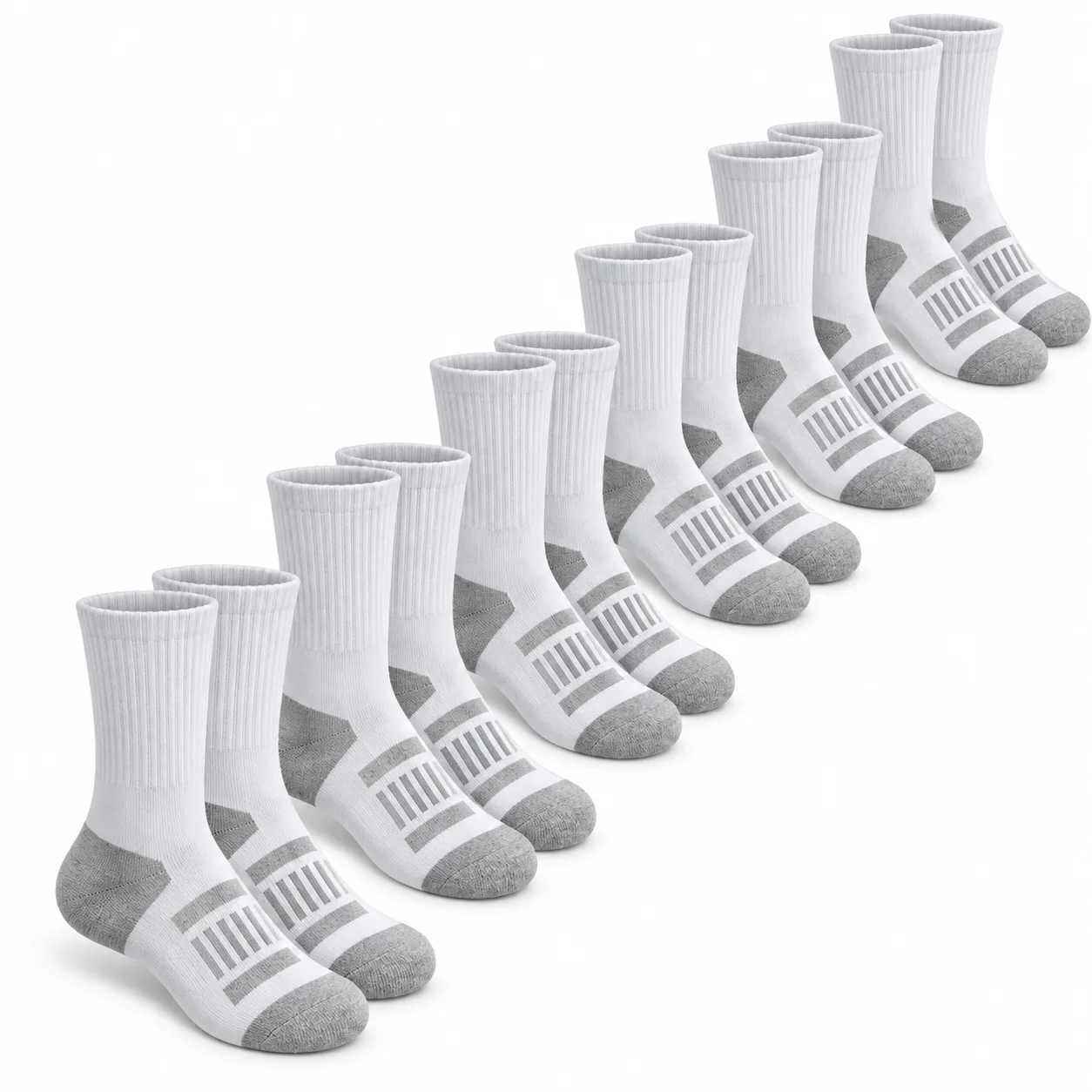 6 Pairs 12 Pcs Polyester Crew Socks Breathable Shaping Fit Anti Friction Mid Calf One Size Grey White for Daily Wear