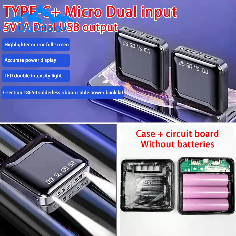 18650 Portable Battery Box 3 Slots Power Bank Make Battery Pack Mobile Power Case Kit DIY No Welding 2 Input Mirco Type C 5V 1A