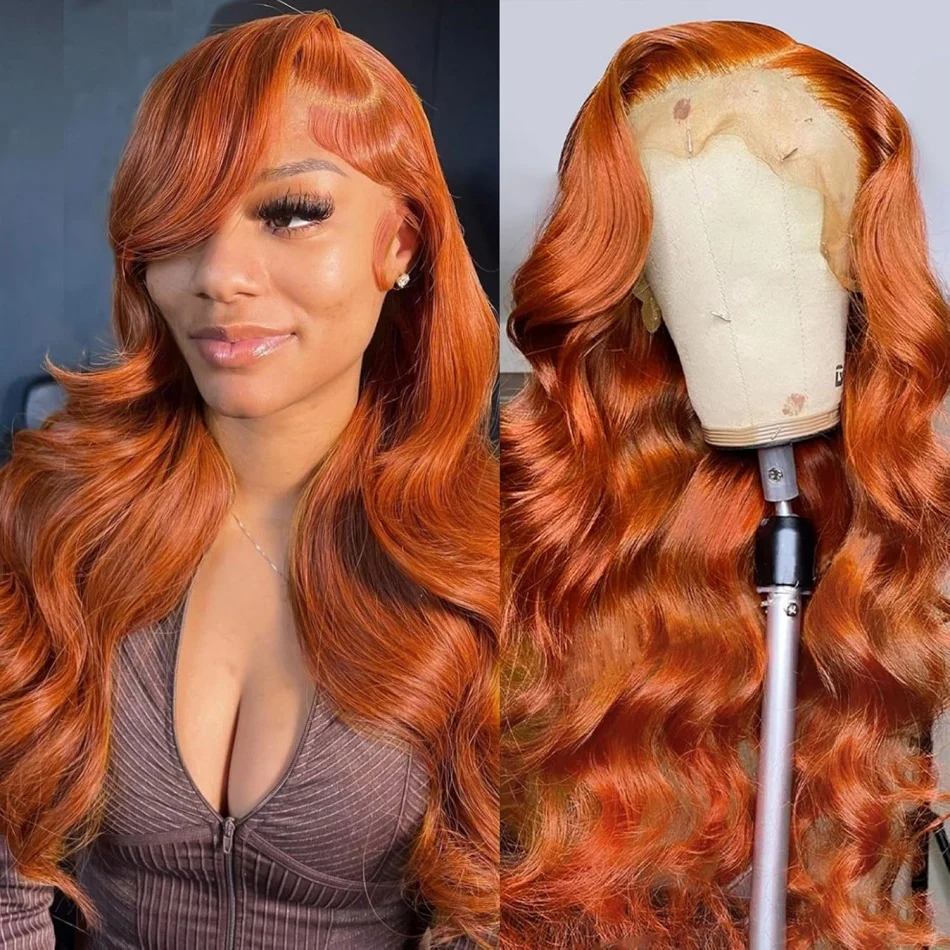 

Парик из натуральных волос Body Wave Orange Ginger 13x4 с кружевной передней частью, бразильский парик 13x6 HD с кружевной фронтальной частью, цвет 350, для чернокожих женщин, 30 дюймов