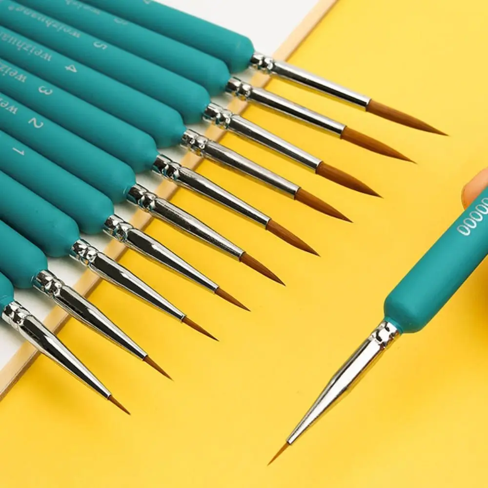 11 個人間工学に基づいたハンドル細筆セット完全なモデル脱落しないミニチュアペイントブラシ多機能木材