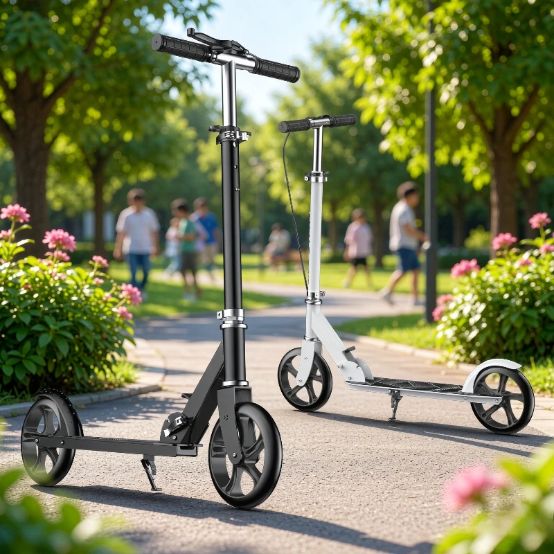 Foldable Commuter Kick Scooter, 2-Wheel Push Scooter for Adults, Height-Adjustable Bars, PU Wheels, Rear Brake, Non-Slip Deck