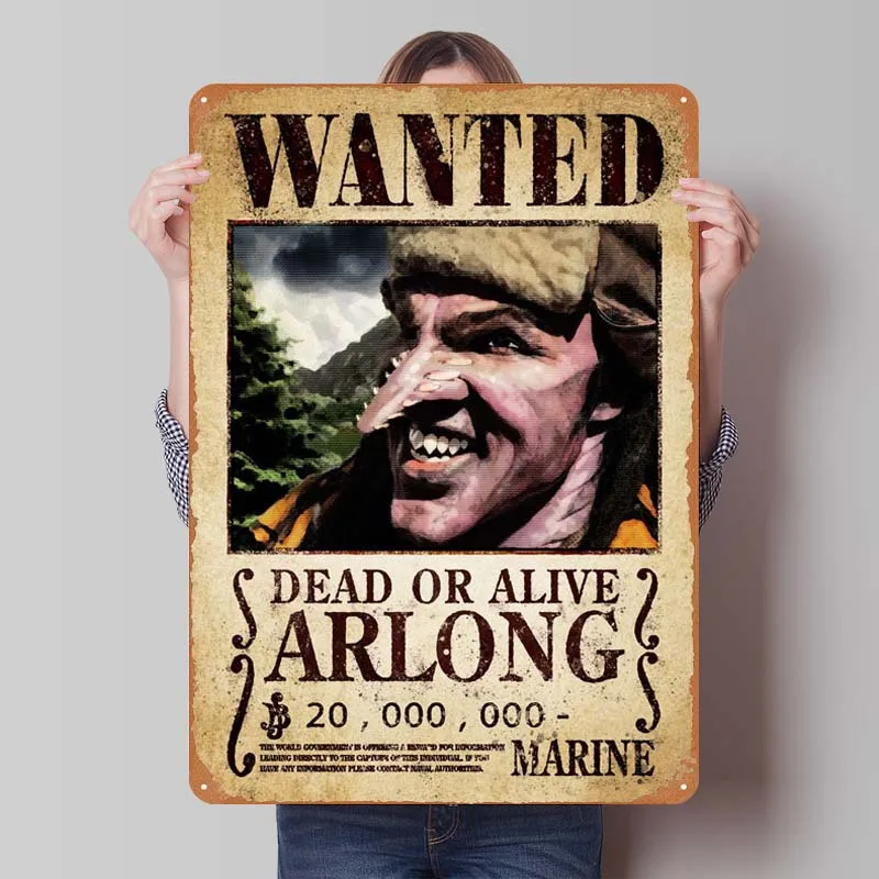 Arlong Wanted Funny Sign Poster Wall Decoration Retro Metal Tin Sign Plaque for Outdoor Wall Decoration Decor for Room Art Mural