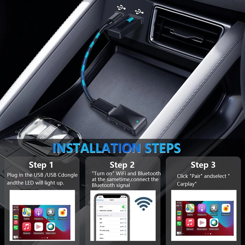 Converti cavo in Dongle Carplay wireless Plug & Play, adattatore wireless Carplay Bluetooth per Iphone IOS 12+ / Android 11+