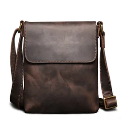 Nesitu Highend New Vintage Brown Black Genuine Crazy Horse Leather Shoulder Small Women Men Messenger Bag per ipad mini M30172