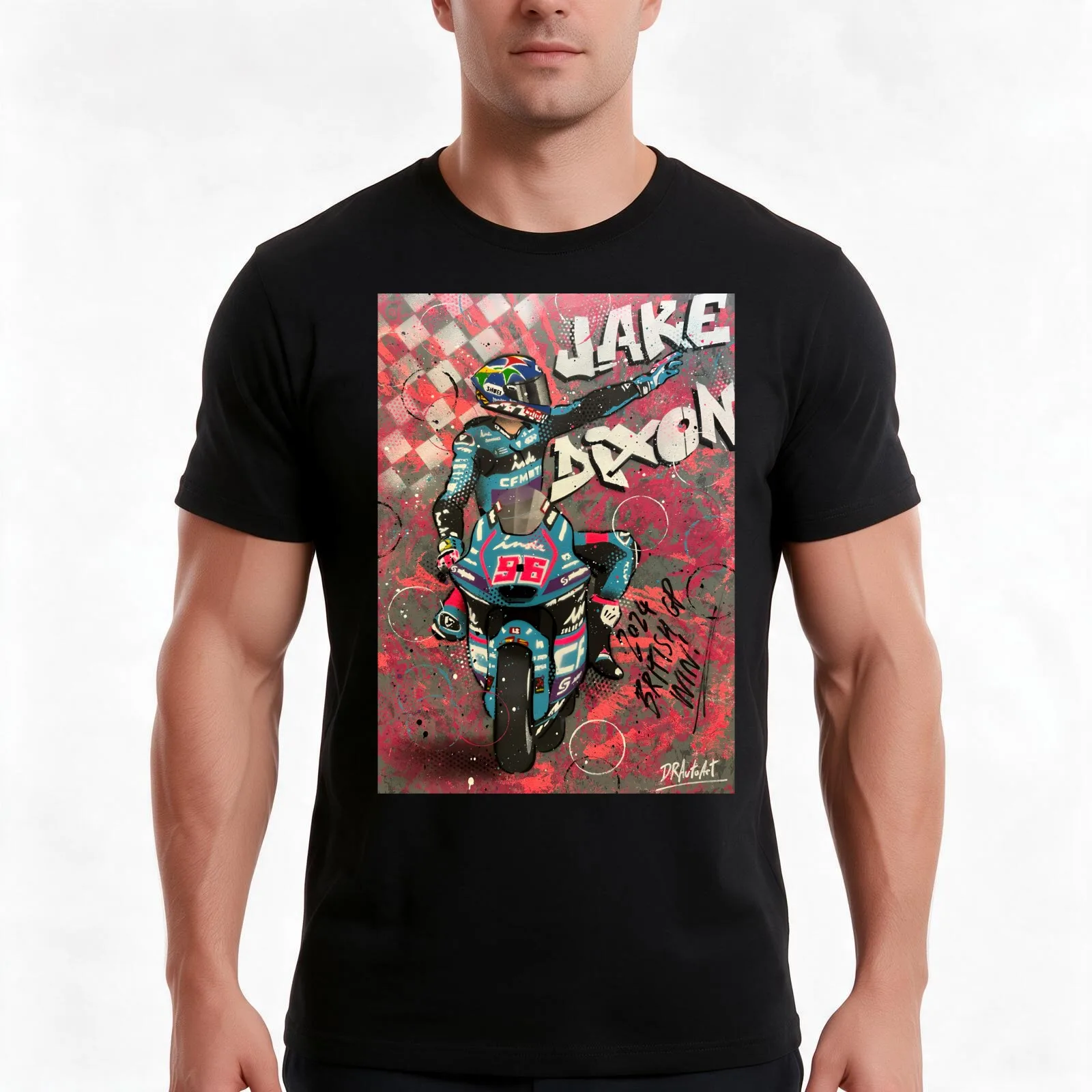 Jake Dixon Moto2 graffiti painting by DRAutoArt T-Shirt Summer Casual Cotton Tee Oversized Streetwear Tops Unisex Men Women