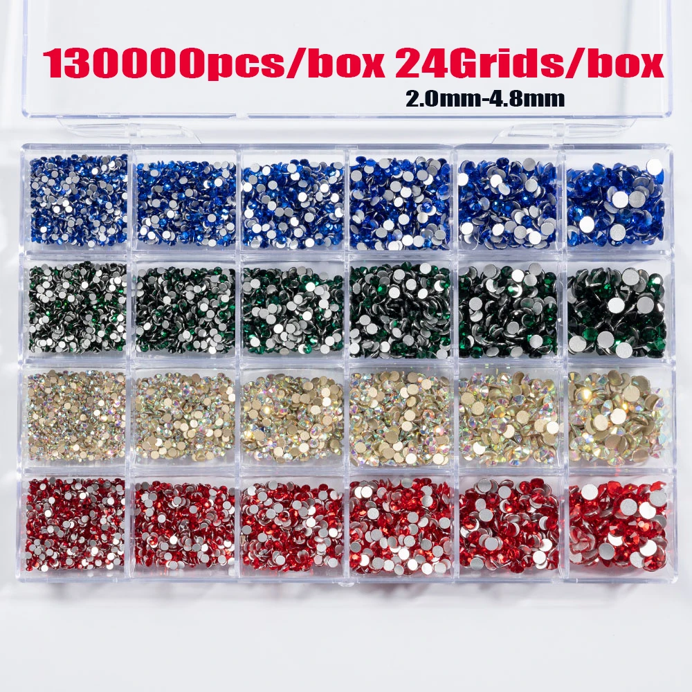 13000/480/400PCS Multi Nail Rhinestones Kit,Flatback Round/Mixed Shape Crystal Non Hotfix Nail Jewelry Gem,2022 Box Nail Crystal