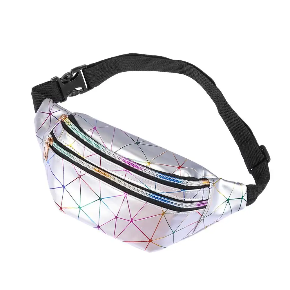 Holographic Waist Bags Women Pink Silver Fanny Pack Female Belt Bag Black Geometric Waist Packs Laser Chest Phone Pouch