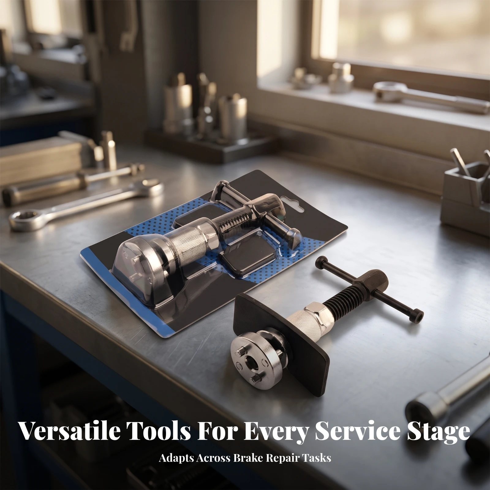 Brake Caliper Compression Tool with Adapters Threaded Brake Piston Reset Tool Hand-Operated Heavy-Duty for Mechanics