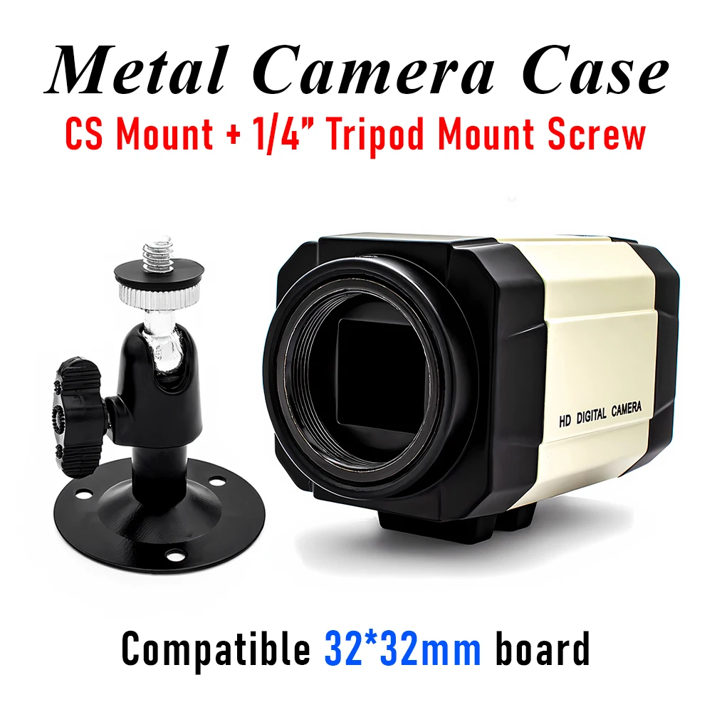 Security Camera Housing Metal CS Mount for 32x32mm Module, Heavy Duty CCTV Case Shell with Camera Bracket and M12 Lens Adapter