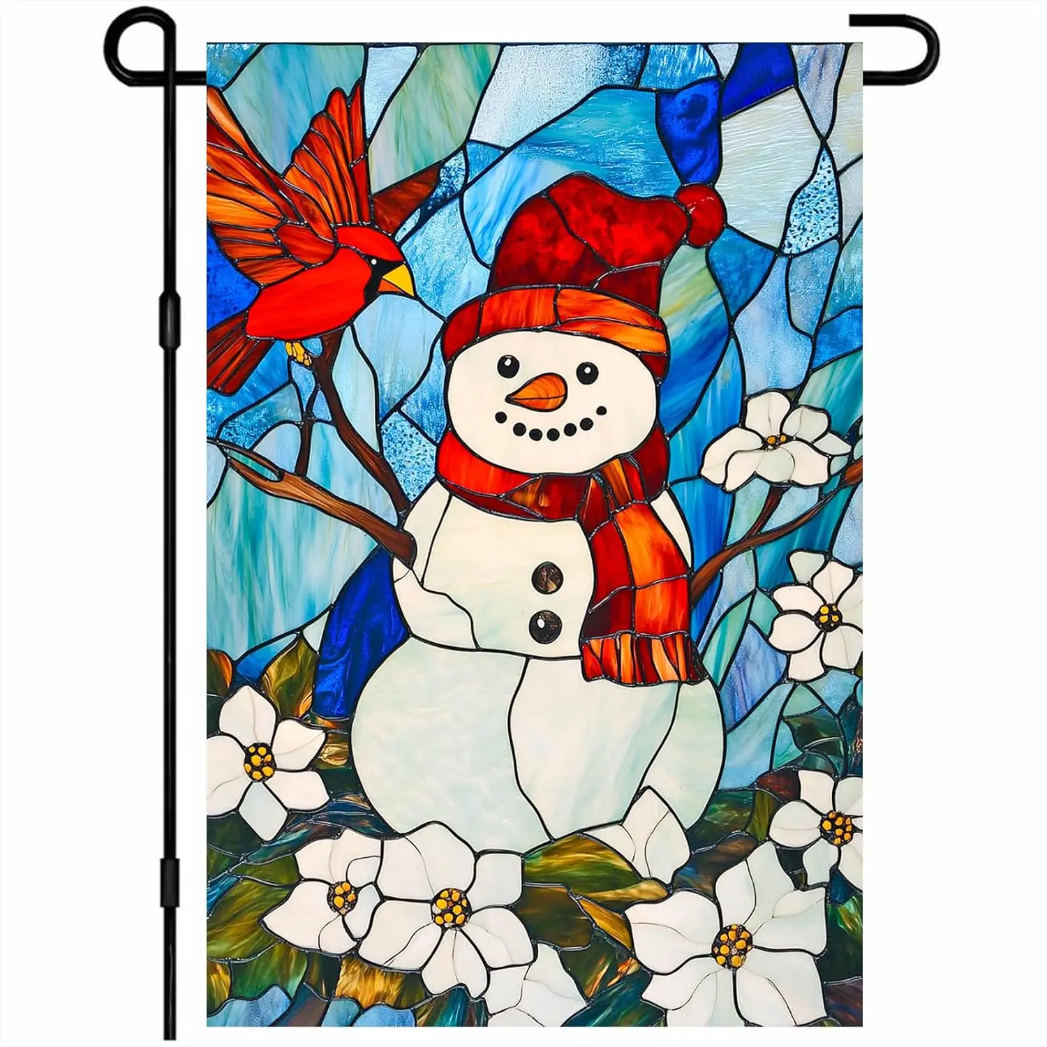 Bandera de jardín de cristal tintado con diseño de muñeco de nieve y cardenal, 12x18 pulgadas, bandera decorativa de doble cara para exteriores, temporada de invierno, arte festivo, decoración LLG