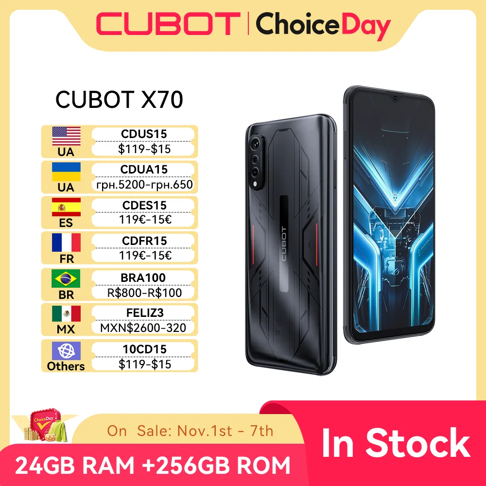 

Cubot X70, Android 13, Helio G99, Octa-Core, 120Hz 6.583 Inch Screen, 24GB RAM(12GB+12GB Extended), 256GB ROM, 100MP Camera, NFC