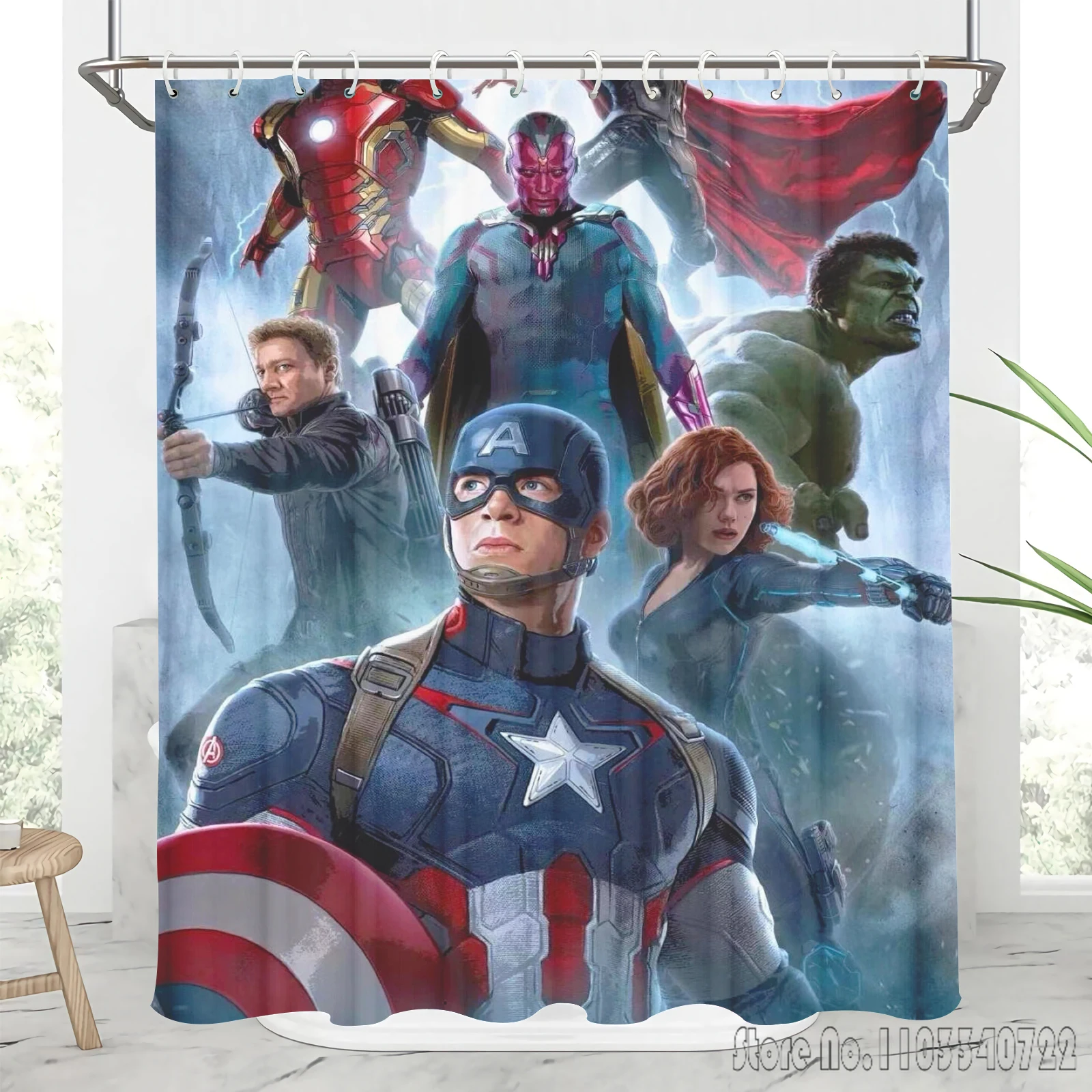 The Avengers Cartoon Disney Super Hero Shower Curtain 1pcs Waterproof Bath Screen Curtains with Hooks for Bathroom Decor