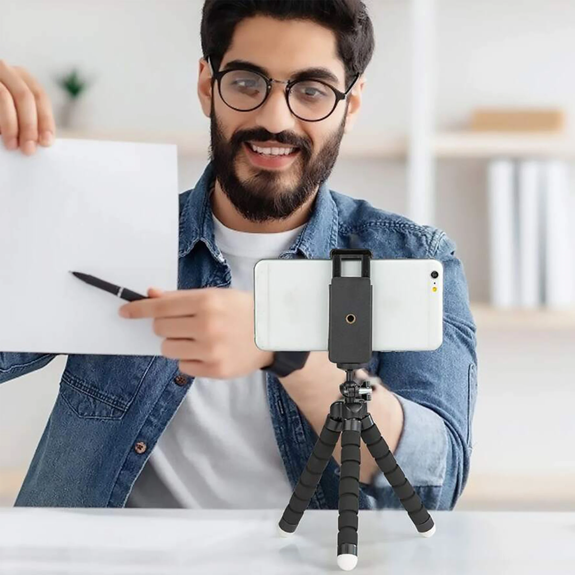 Supporto per telefono da tavolo con treppiede, telefoni cellulari compatibili con treppiede flessibile, piccolo treppiede portatile con clip per smartphone per videoregistratore