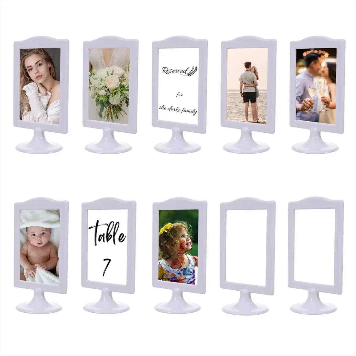 A78I Double Sided Standing Picture Frames 4x6 Inch 2 Side Pedestal Picture Frames Plastic White Photo Frames Set for Display