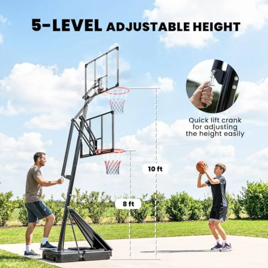 Outdoor portable basketball hoop for driveway backyard indoor use, polycarbonate backboard, black with red accents, shatterproo - view 3