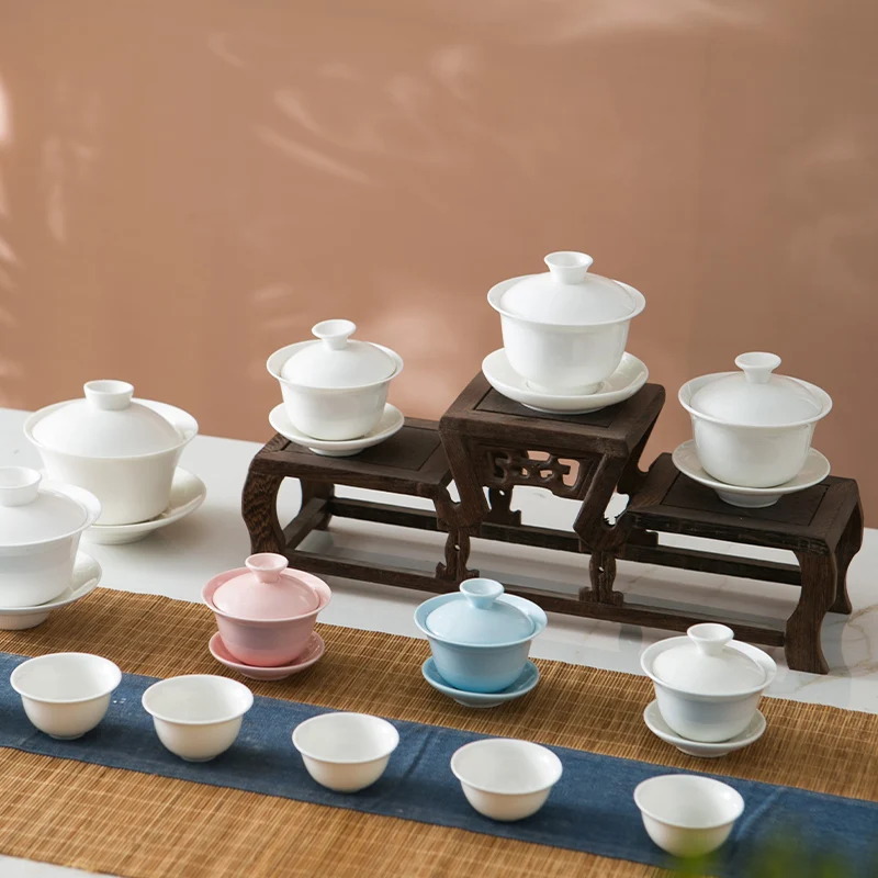 

Чайная посуда Gaiwan Chawan, набор из чаши для супа, китайские кружки кунг-фу, фарфоровая керамическая посуда, лезвие для церемонии, белая акадама