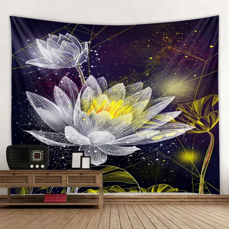 Painting Lotus Theme Landscape Wall Hanging Tapestry Art Curtain Hanging for Home Bedroom Living Room Aestheticism Decorations