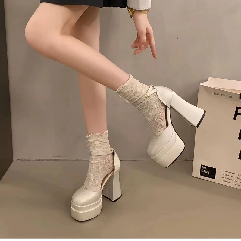 

Lolita Shoes Women High Heels Shoes Woman Chunky Sandals Summer Mary Janes PU Leather Shoes Retro Bow Party Platform Pumps