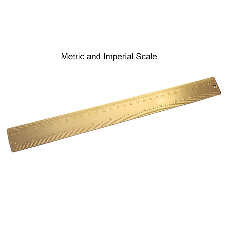 30cm / 11.81in Brass Vintage Straight Ruler for Line Drawing, Metal Copper Measuring Tool for Woodworking