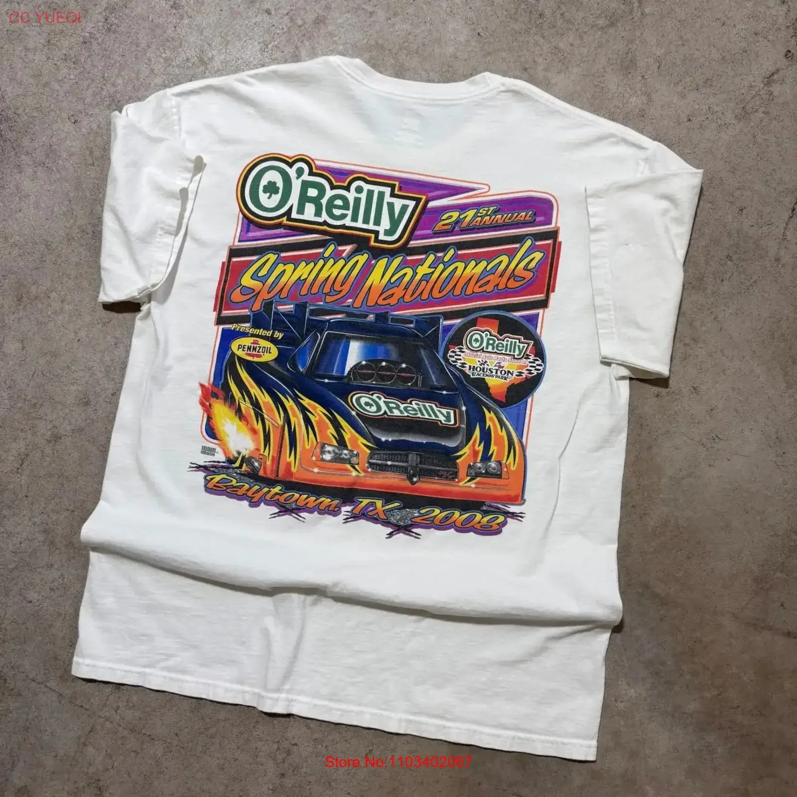 Винтажная футболка Y2K Racing O'Reilly 21st Annual Spring Nationals Baytown Texas L, мягкая, комфортная, эластичная, с эффектом потертости