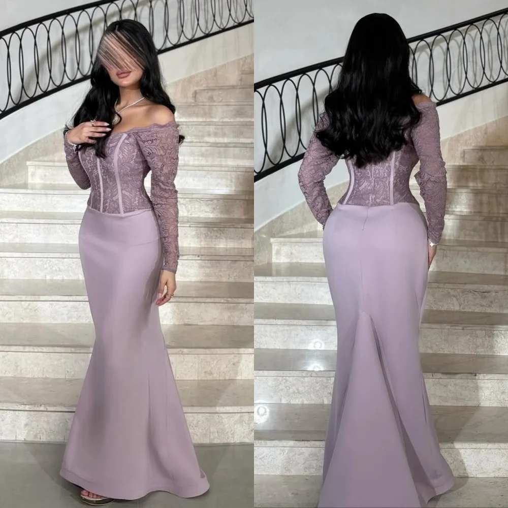 

Customized Sexy Classic Jersey Lace Pleat Mermaid Off-the-shoulder Long Dresses Bespoke Occasion Dresses Exquisite High Quality