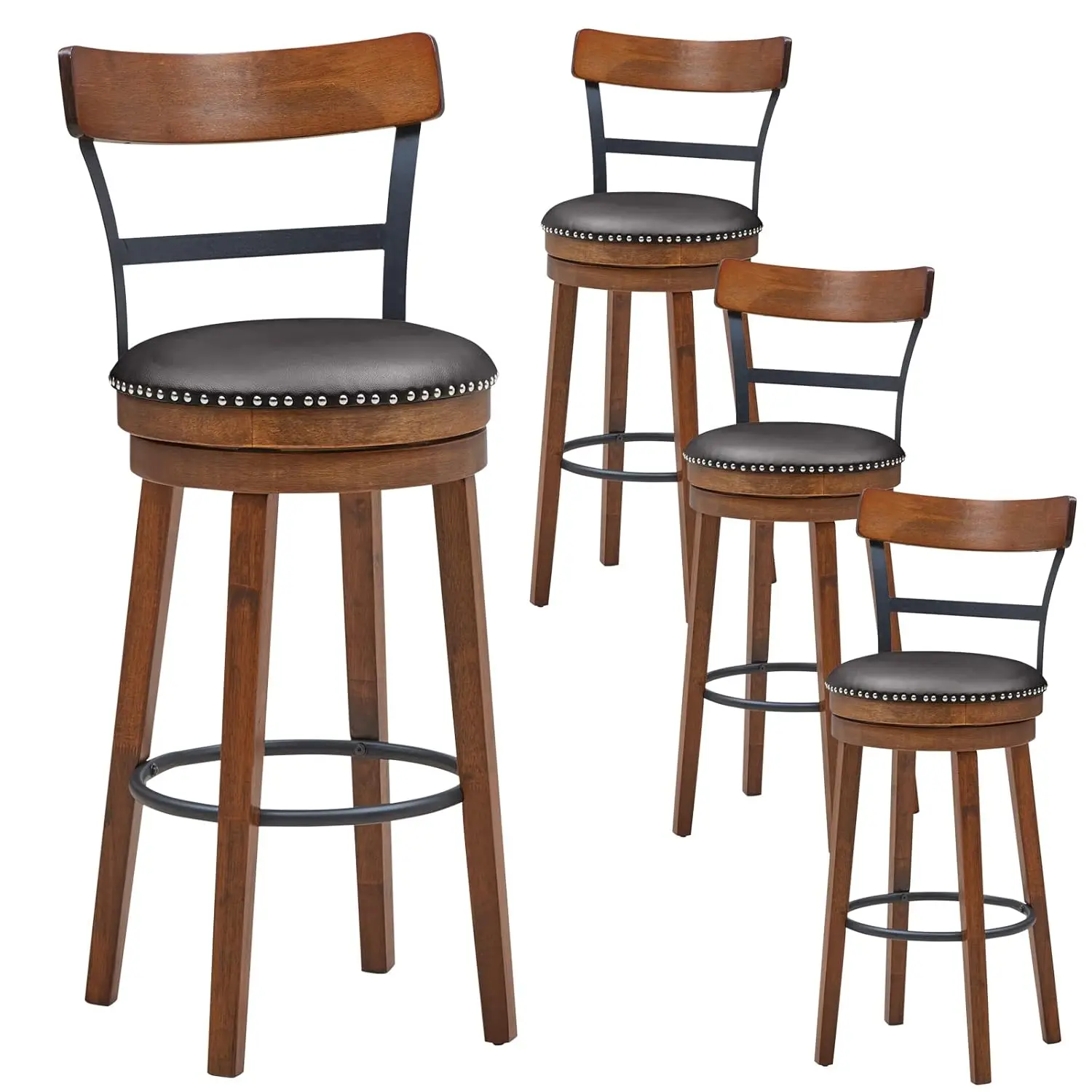 

Набор из 4 барных стульев высотой 30,5 дюймов, вращающихся, из каучукового дерева, с мягкими сиденьями, подставками для ног, легко регулируемые, на заказ