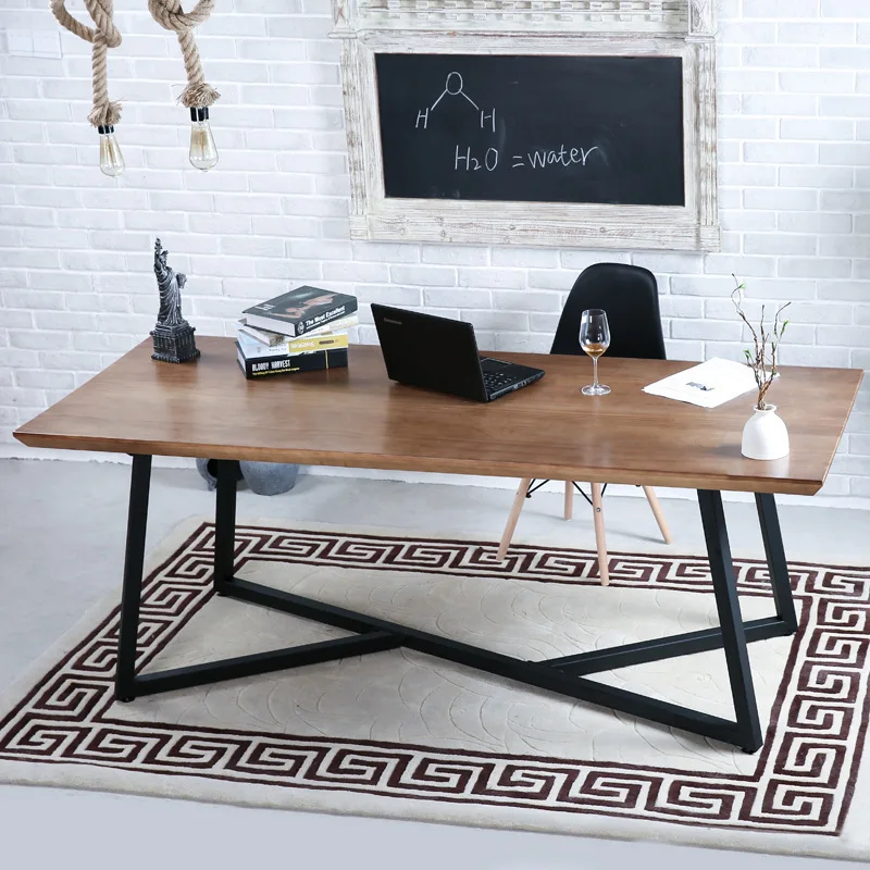 

Solid wood computer desk, modern simple wrought iron single desk study desk