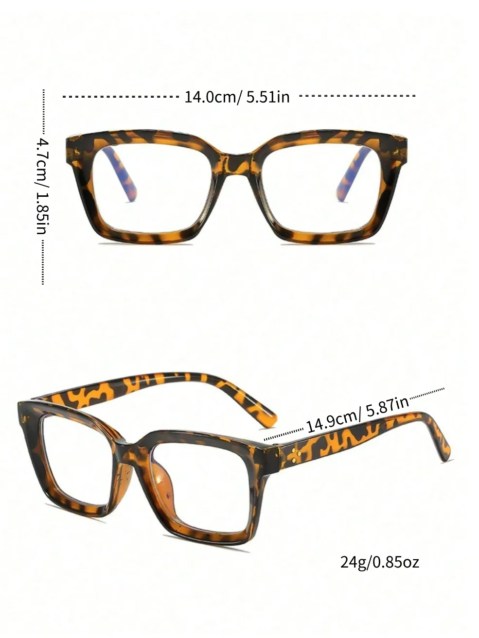 1 pair of women's leopard print bohemian style PC (polycarbonate) square large transparent glasses, suitable for all seasons