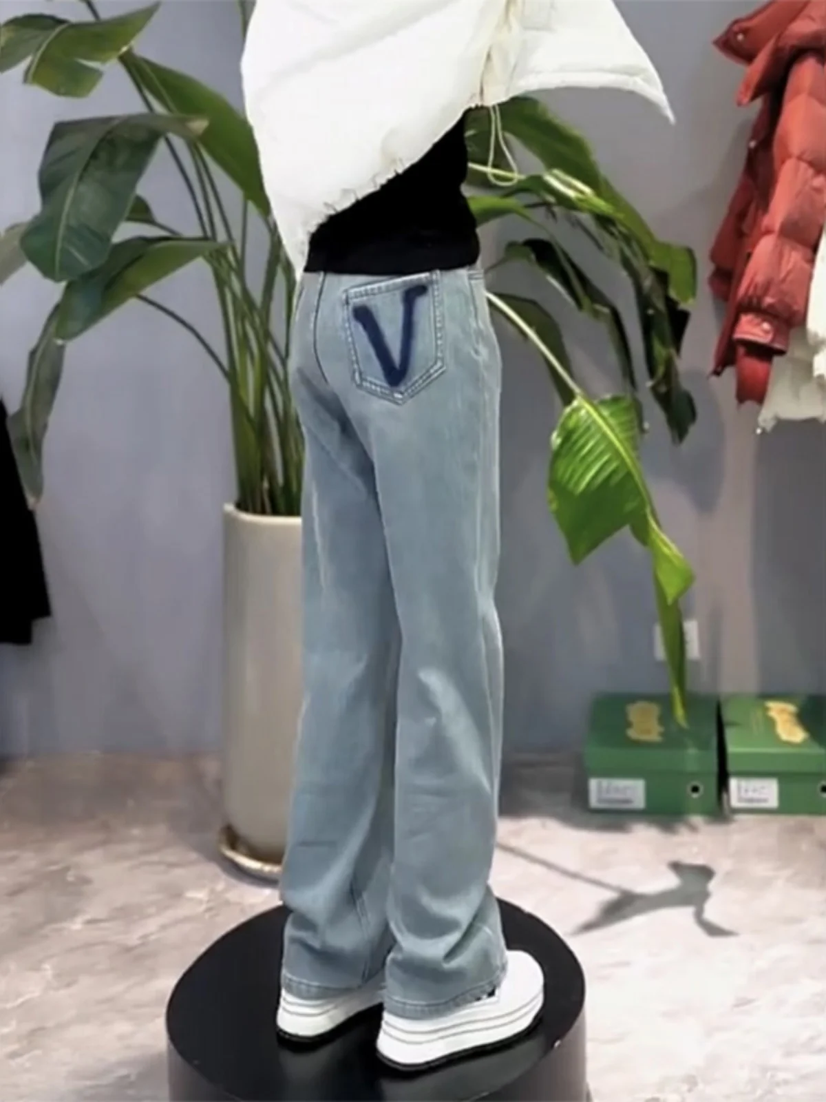 Blue Slim Fit Straight Leg Jeans Women's plus Size Spring 2024 High Waist Cotton Polyester Blend Long Pants plus Size Faion