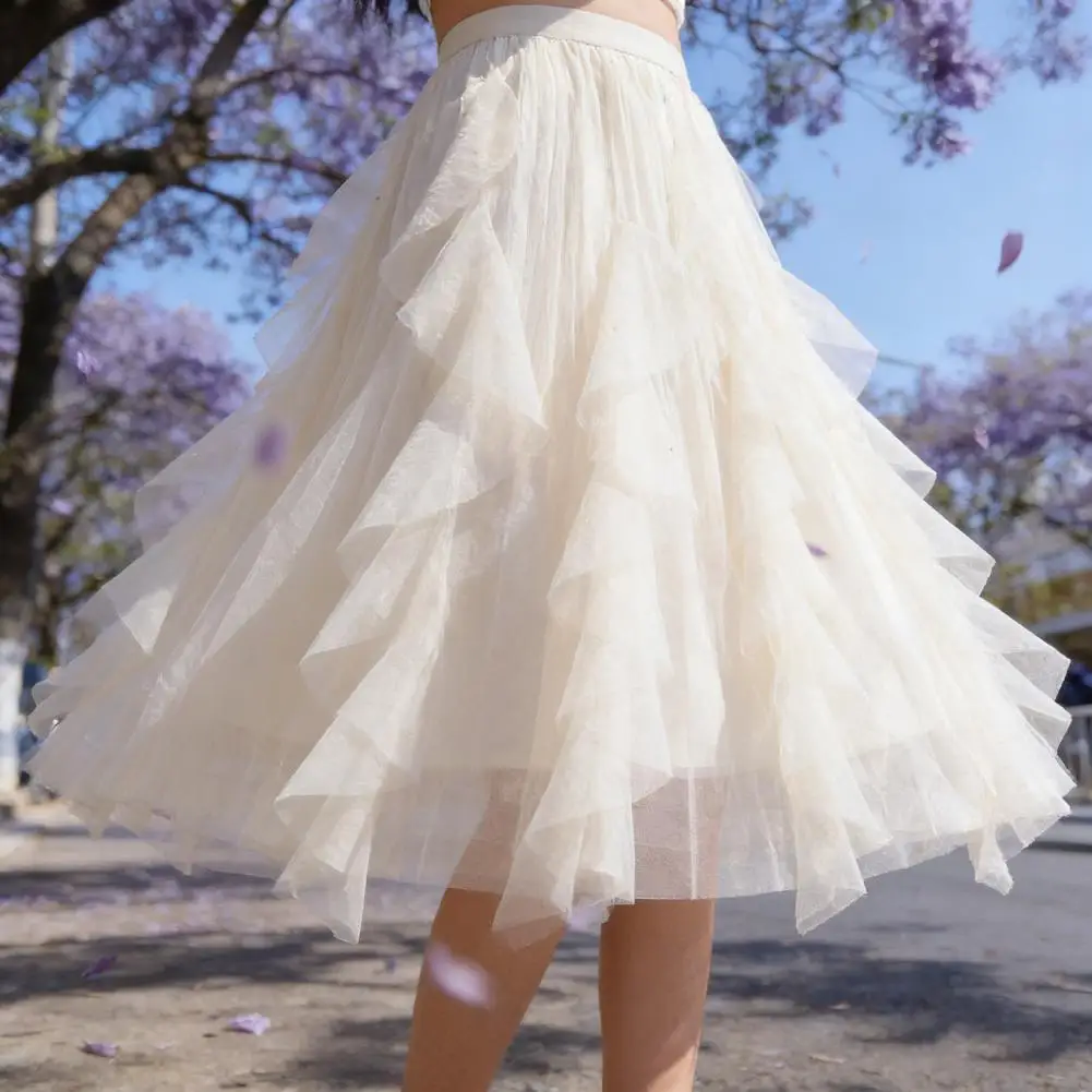 

Винтажная тюлевая юбка женская, с эластичной высокой талией, плиссированная, сетчатая, летняя, элегантная, в корейском стиле, А-силуэт, для офиса, уличная мода, 80% тюль