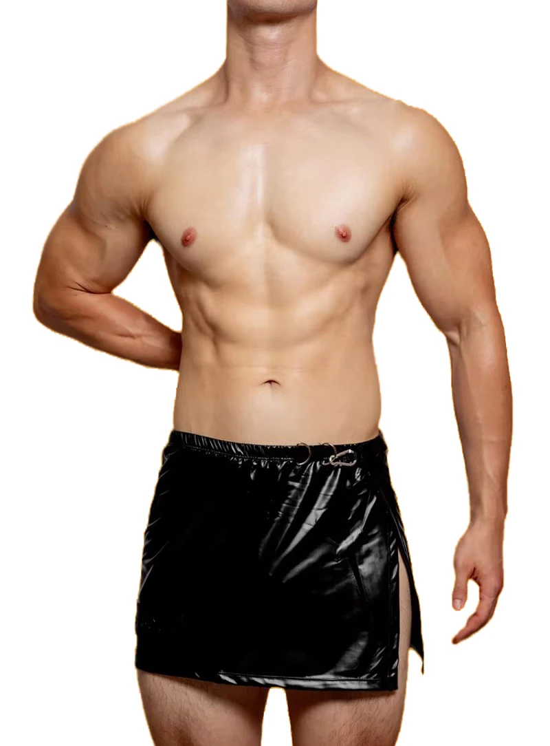 

Новый дизайн, мужские домашние брюки, популярная мужская повседневная юбка, сценические шорты из искусственной кожи с металлическим украшением, модная Пижама, нижнее белье