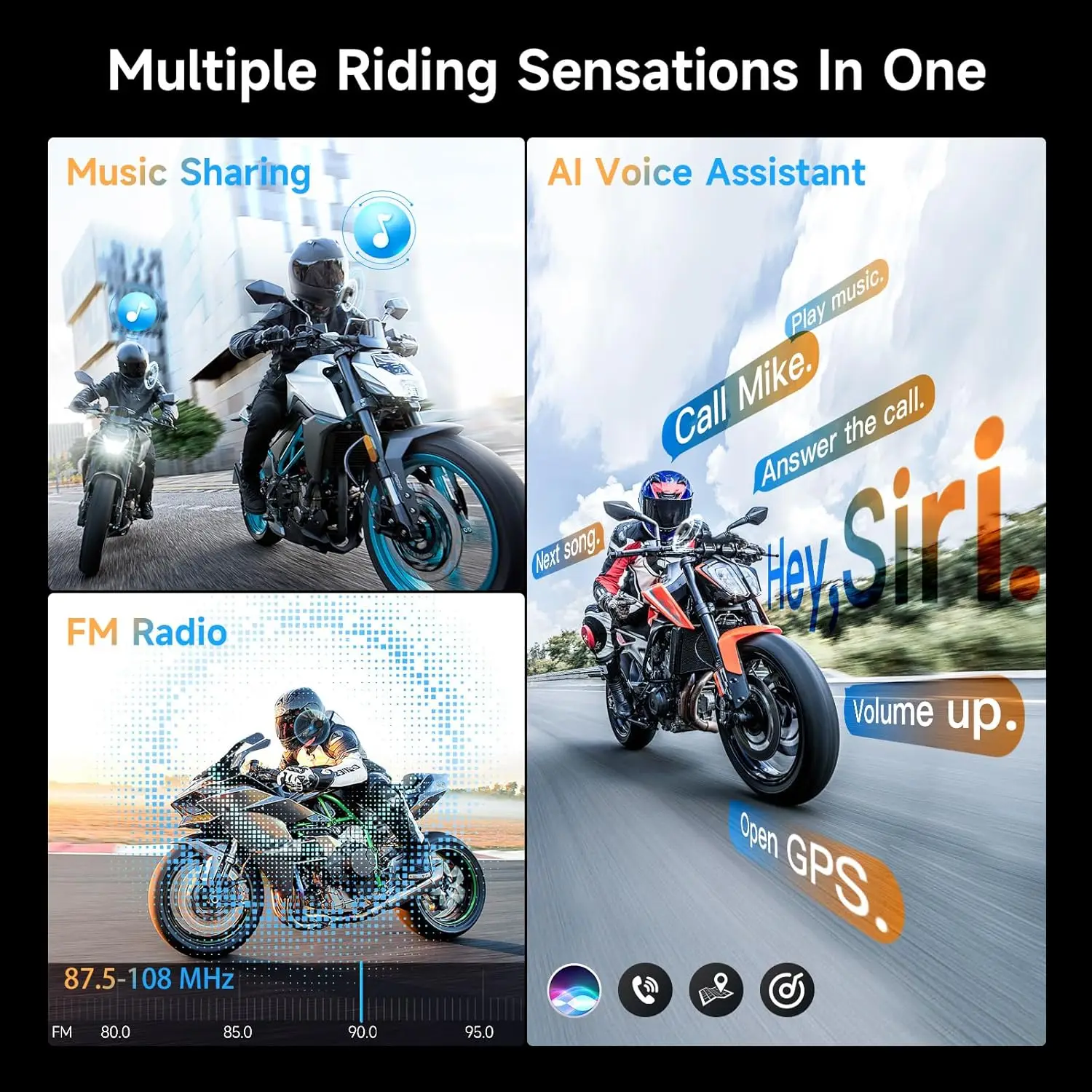 Motorcycle Intercom Bluetooth Helmet Headset H2E Eagle-Like Communication System Dual Chips for Audio Multitasking HiFi Sound