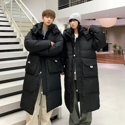 겨울 X-롱 다운 재킷 남성 여성 화이트 오리 내한성 두꺼운 따뜻한 후드 퍼퍼 재킷 남성 패딩 코트 남성 아웃웨어