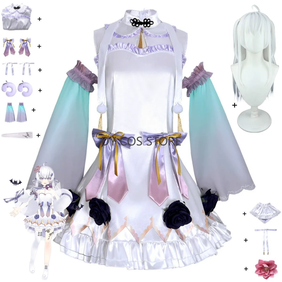 

Аниме виртуальный YouTuber Higashi Yukihasu косплей костюм VTuber Blanche Fleur японское кимоно платье Лолита парик женский сексуальный костюм