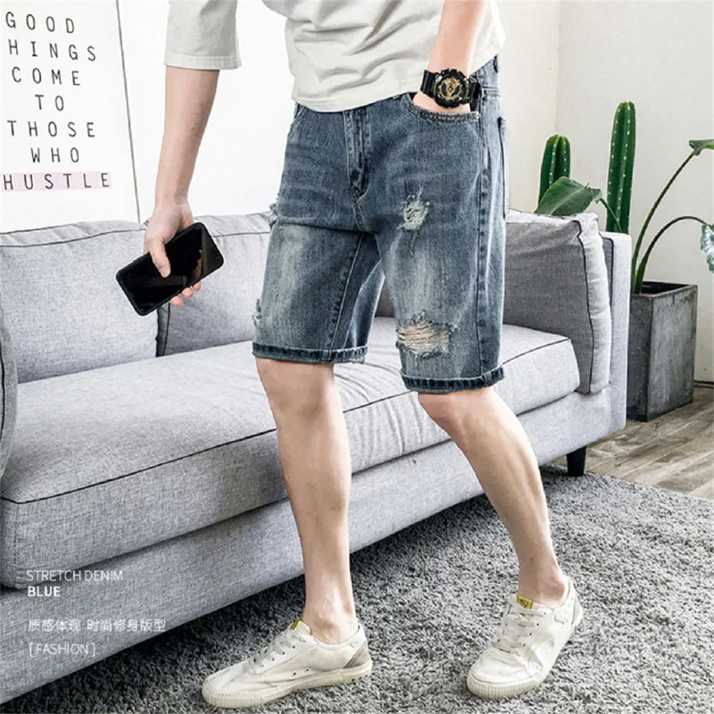 2022 Summer Men'S Slim Denim Shorts Business Casual Fashion Loose Stretch All-Match Jeans Male High-End Brand Five-Point Pants