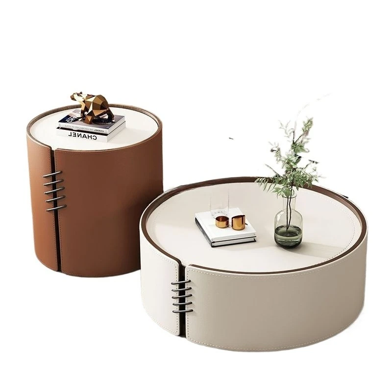 

Nordic luxury round coffee table set marble leather coffee table set