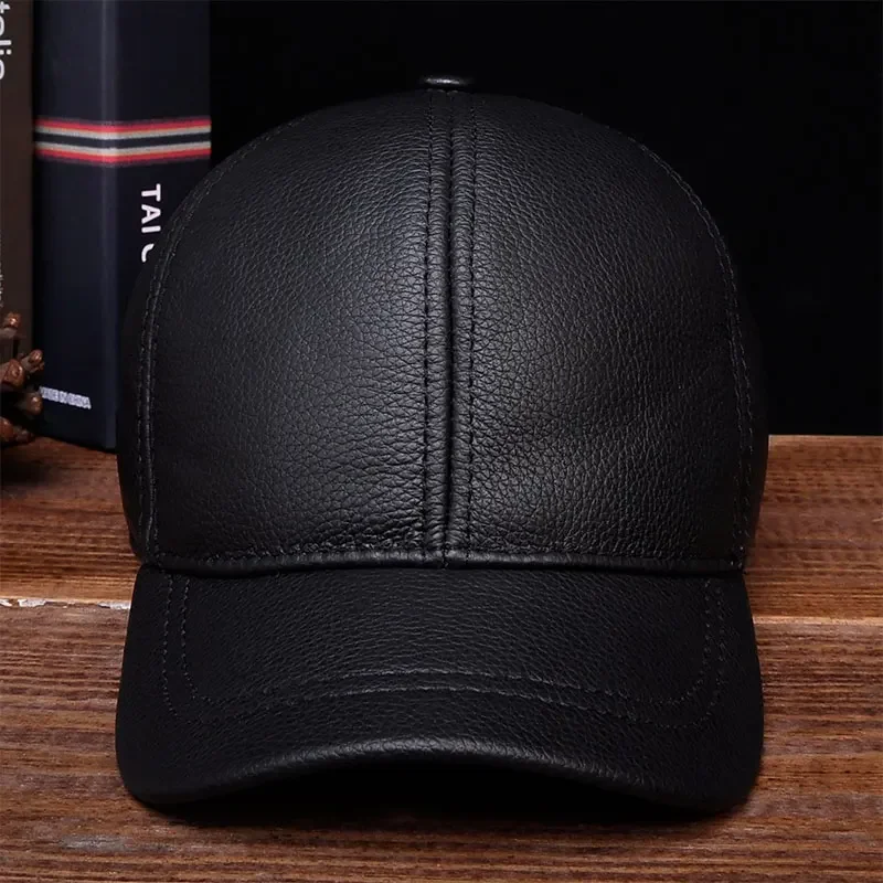 

Men's genuine leather baseball cap hat brand new style spring brand new style winter Russian warm one fur caps hats